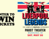 Poster advertising Liverpool Legends Beatles tribute at the Pabst Theater in Milwaukee; left panel reads 'Enter to win tickets'.