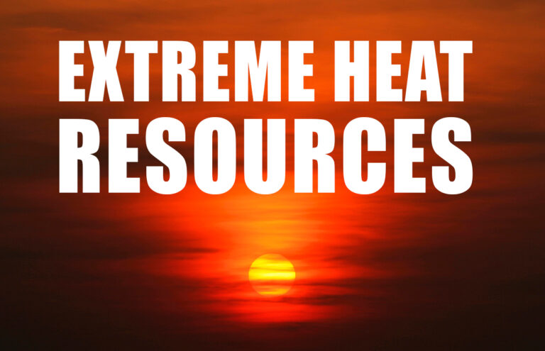 Banner: white bold text 'EXTREME HEAT RESOURCES' over a fiery sunset background.