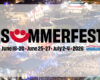 Aerial view of a crowded festival with tents and stages, overlaid with a bold SUMMERFEST banner and the dates June 18–20, June 25–27, July 2–4, 2026 (American Family Insurance logo).