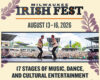 Milwaukee Irish Fest poster announcing August 13–16, 2026 with a large crowd and two performers on stage, 17 stages of music, dance, and entertainment.